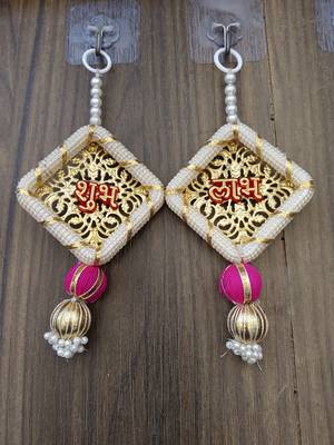  traditional multicolour shubh labh square moti chudi decoration  hanging for home decor hangings (pack of 2) 2