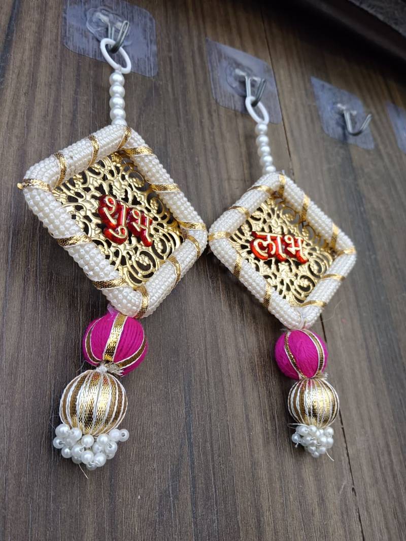  traditional multicolour shubh labh square moti chudi decoration  hanging for home decor hangings (pack of 2)