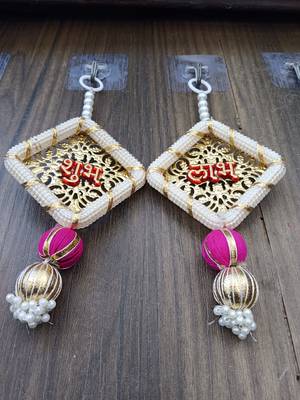  traditional multicolour shubh labh square moti chudi decoration  hanging for home decor hangings (pack of 2) 4