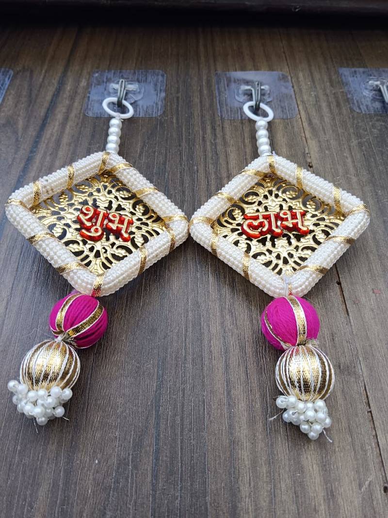  traditional multicolour shubh labh square moti chudi decoration  hanging for home decor hangings (pack of 2)