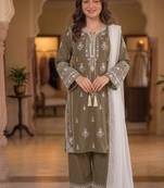 coffee color embroidery and mirror work rayon salwar suit