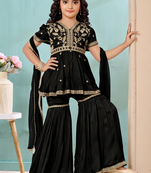 Black embroidered modal silk a line kids salwar suits