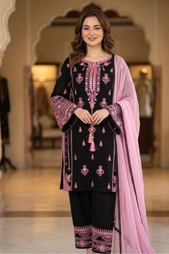 black color embroidery and mirror work rayon salwar suit