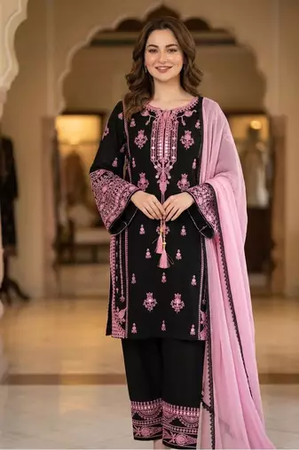 black color embroidery and mirror work rayon salwar suit