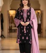 black color embroidery and mirror work rayon salwar suit