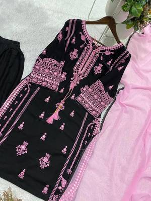 black color embroidery and mirror work rayon salwar suit 2