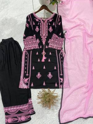 black color embroidery and mirror work rayon salwar suit 3