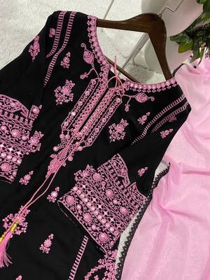 black color embroidery and mirror work rayon salwar suit 4