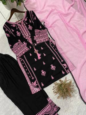 black color embroidery and mirror work rayon salwar suit 5