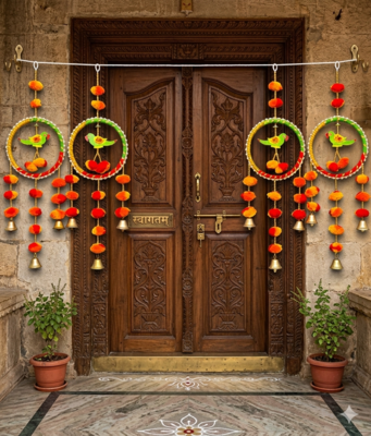 handmade parrot ring door hanging decorative pom pom bell latkan for home decoration (pack of 2) 1