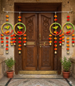 handmade parrot ring door hanging decorative pom pom bell latkan for home decoration (pack of 2)