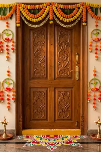 handmade parrot ring door hanging decorative pom pom bell latkan for home decoration (pack of 2)