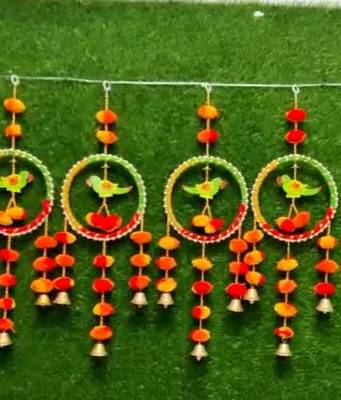 handmade parrot ring door hanging decorative pom pom bell latkan for home decoration (pack of 2) 3