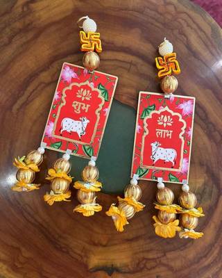 decorative handmade mdf cow mandir satiya hanging decoration  hanging for home decor hanging (pack of 2) 1