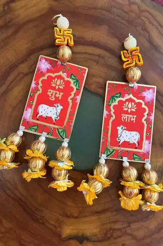 decorative handmade mdf cow mandir satiya hanging decoration  hanging for home decor hanging (pack of 2)