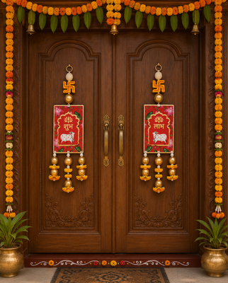 decorative handmade mdf cow mandir satiya hanging decoration  hanging for home decor hanging (pack of 2) 2