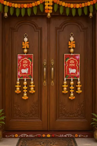 decorative handmade mdf cow mandir satiya hanging decoration  hanging for home decor hanging (pack of 2)