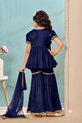 Navy blue embroidered modal silk a line kids salwar suits 3