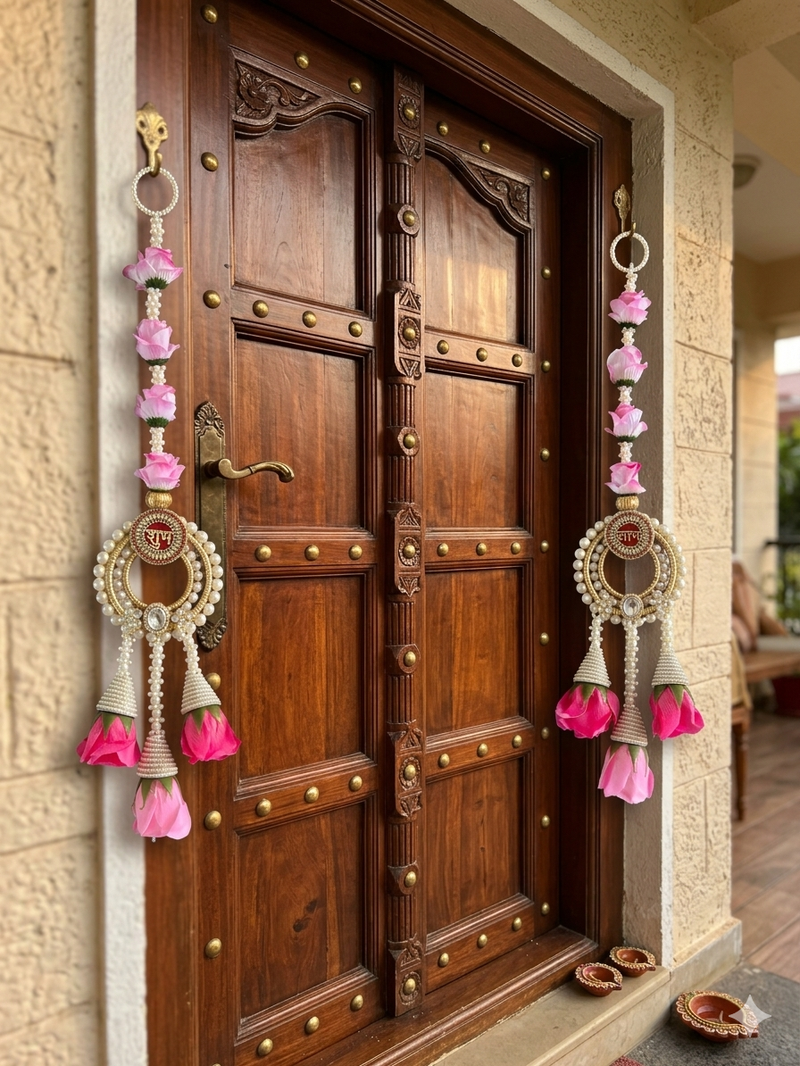 handmade multicolour rose moti chudi cone hanging for decoration  hanging for home decor hanging (pack of 2)