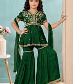 Green embroidered modal silk a line kids salwar suits