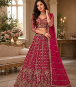 rani pink color Crystal and Motif Handwork Sequence work Net Lehenga Choli set