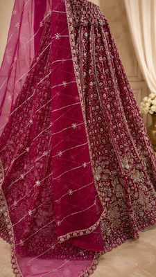 rani pink color Crystal and Motif Handwork Sequence work Net Lehenga Choli set 4