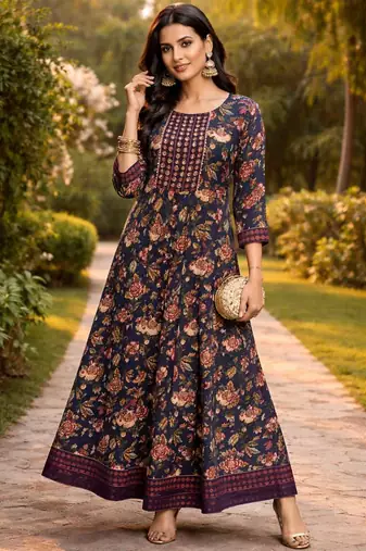 Reyon navy blue anarkali gawn