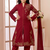 Red embroidered faux georgette straight cut kids salwar suits