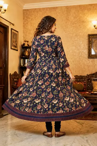 Reyon navy blue anarkali gawn