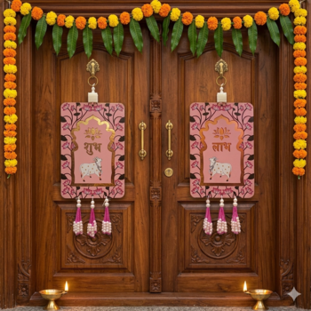 mdf cow shubh labh door hanging  diwali decor door hanging (pack of 2) 1