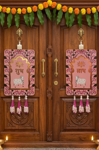 mdf cow shubh labh door hanging  diwali decor door hanging (pack of 2)