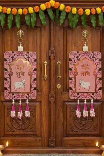 mdf cow shubh labh door hanging  diwali decor door hanging (pack of 2)