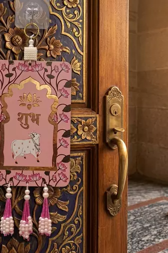 mdf cow shubh labh door hanging  diwali decor door hanging (pack of 2)