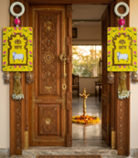 mdf cow shubh labh door hanging  diwali decor hangings (pack of 2)