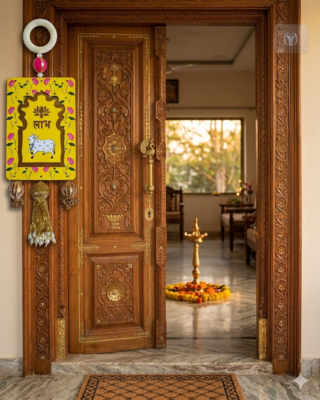 mdf cow shubh labh door hanging  diwali decor hangings (pack of 2) 2