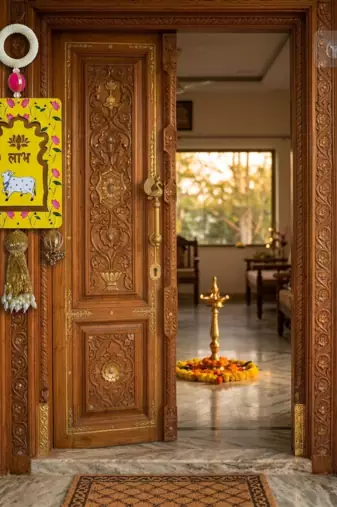 mdf cow shubh labh door hanging  diwali decor hangings (pack of 2)