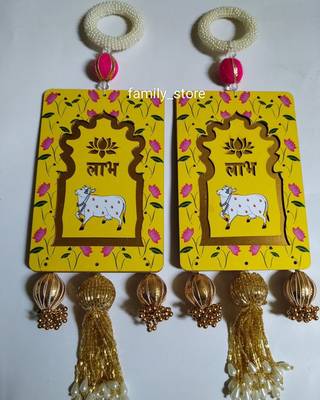 mdf cow shubh labh door hanging  diwali decor hangings (pack of 2) 3