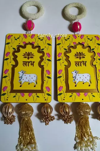mdf cow shubh labh door hanging  diwali decor hangings (pack of 2)