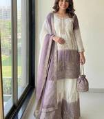 Lavender And White Color Embroidery Work Georgette  Salwar Suit