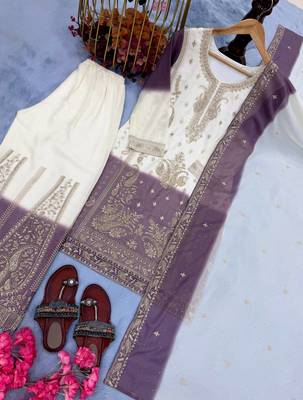 Lavender And White Color Embroidery Work Georgette  Salwar Suit 3