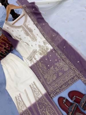Lavender And White Color Embroidery Work Georgette  Salwar Suit 4
