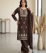 brown color embroidery  work rayon salwar suit