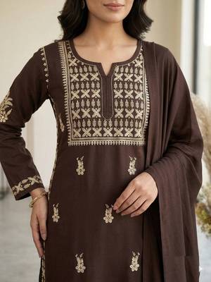 brown color embroidery  work rayon salwar suit 2