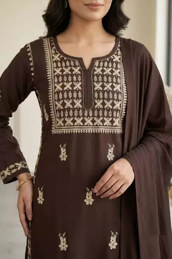 brown color embroidery  work rayon salwar suit