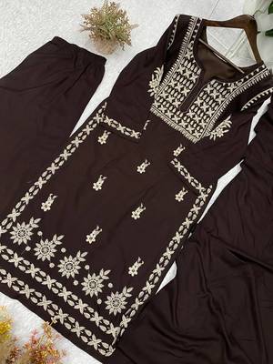 brown color embroidery  work rayon salwar suit 3