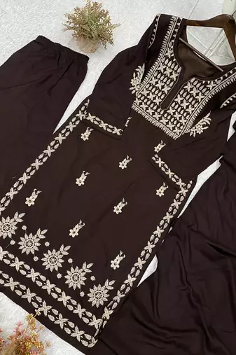 brown color embroidery  work rayon salwar suit