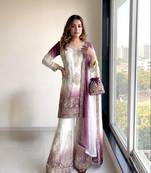 Purple  And White Color Embroidery Work Georgette  Salwar Suit