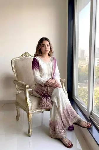 Purple  And White Color Embroidery Work Georgette  Salwar Suit