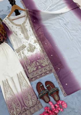 Purple  And White Color Embroidery Work Georgette  Salwar Suit 3