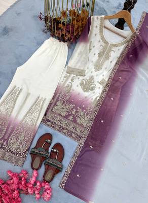 Purple  And White Color Embroidery Work Georgette  Salwar Suit 4